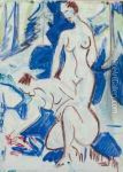 Zwei Akte Im Walde Oil Painting - Ernst Ludwig Kirchner