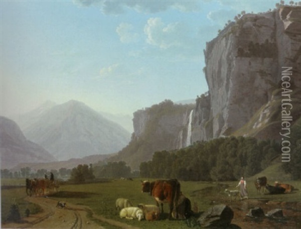 Der Reichenbachfall Bei Meiringen Oil Painting - Johann Jakob Biedermann