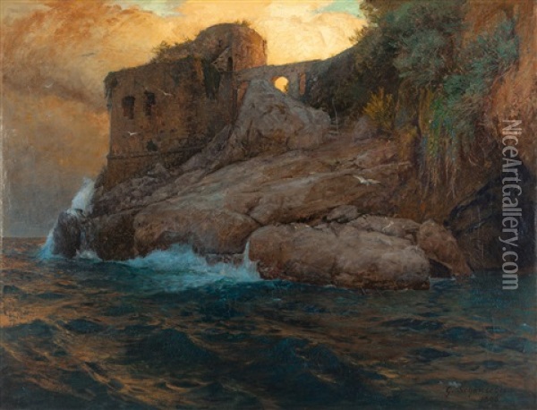 Castle At Amalfi Oil Painting - Gustav Schoenleber