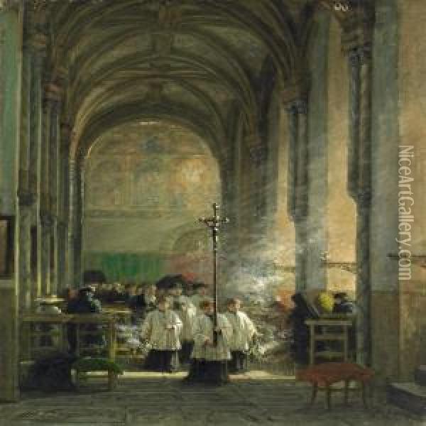 Church Interior With Several Persons Oil Painting - Philippe Lodowyck Jacob Sadee