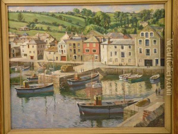 A Quayside With Fishing Boats Oil Painting - William Charles Bell