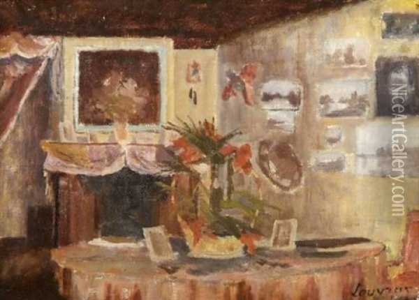 Interieur: Fleurs Et Tableaux Oil Painting - Abel Louis Alphonse Lauvray