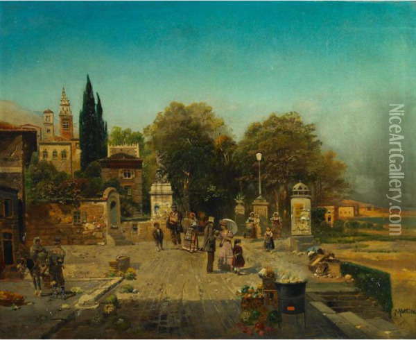 A Busy Roman Market Oil Painting - Robert Alott