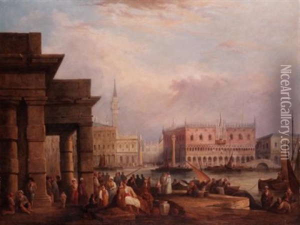 The Doge's Palace, Venice From The Dogana Oil Painting - Edward Pritchett
