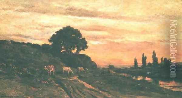 Landscape with Cattle Oil Painting - Charles-Francois Daubigny