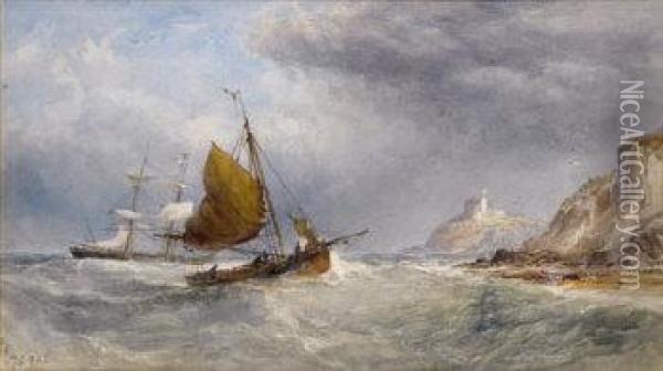 Shipping In Rough Seas Off The Coast Oil Painting - Edwin Hayes