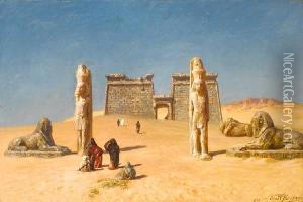 The Temple Of Wadi Es-sebua, Nubia Oil Painting - Ernst Carl Eugen Koerner