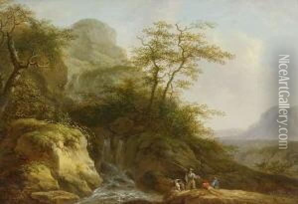Angler Am Wildbach Oil Painting - Johann Albrecht Friedrich Rauscher