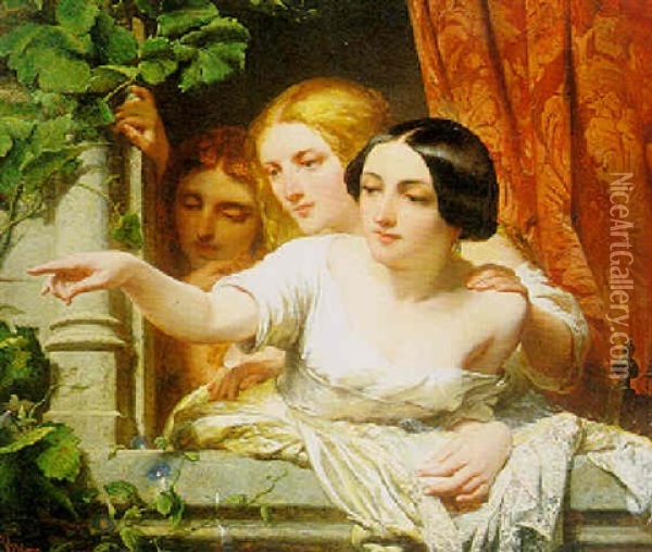 Ladies At A Window Oil Painting - Johann Bernhard Wittkamp
