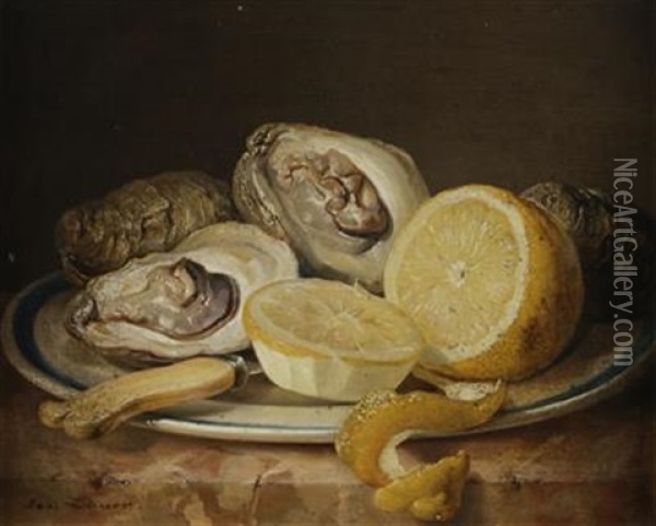 Stillleben Mit Austern Und Zitrone Oil Painting - Josef Lauer