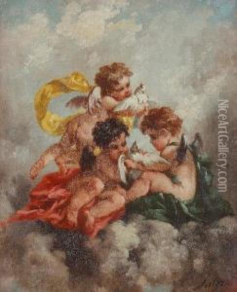 A Group Of Three Putti Oil Painting - Charles Augustus Henry Lutyens