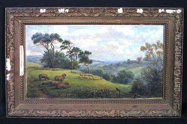 Sheep In An Extensive Landscape; And Four Other Paintings By Different Hands (5) Oil Painting - Joseph Dakin
