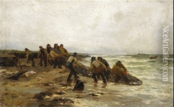 Fischer An Der Danischen Kuste Oil Painting - Julius Friedrich Ludwig Runge