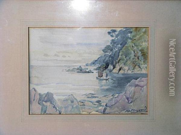 Figure Rowing Boat Offshore Oil Painting - Alfred Frederick W. Hayward