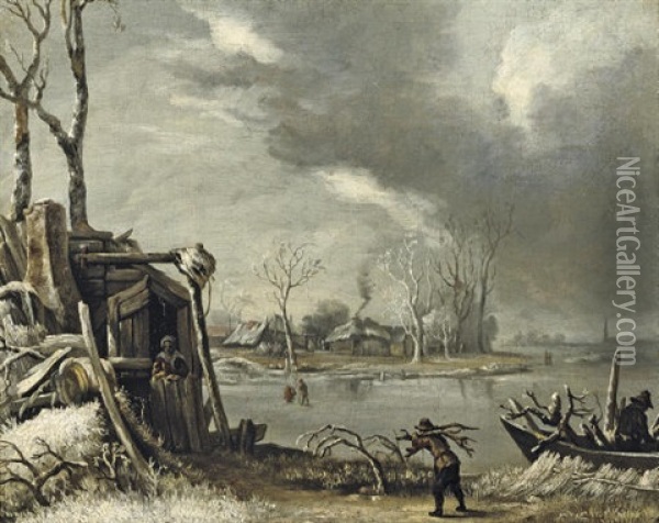 A Winter Landscape With A Faggot-gatherer Oil Painting - Jan van Kessel the Elder