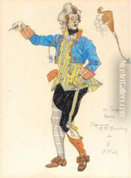 Costume Design For Fyodor 
Chaliapin In The Role Of Tonio The Clown From The Opera 'pagliacci' Oil Painting - Alexander Yakovlev. Golovin