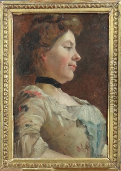 Jeune Femme De Profil Oil Painting - Joseph Bail