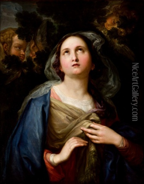 Virgen Con Angelitos Oil Painting - Vicente Lopez y Portana