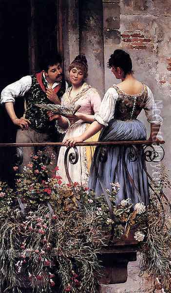 On The Balcony I Oil Painting - Eugene de Blaas