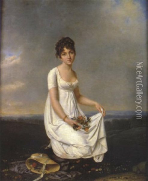 Portrait De Jeune Fille Cueillant Des Fleurs Oil Painting -  Romany (Adele Romanee)