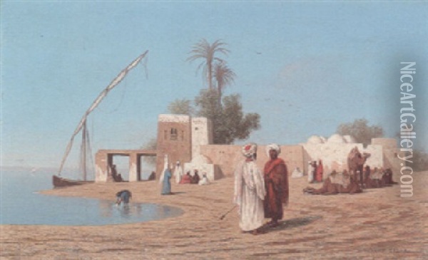 Un Village Aux Bords Du Nil - Haute Egypte Oil Painting - Charles Theodore (Frere Bey) Frere