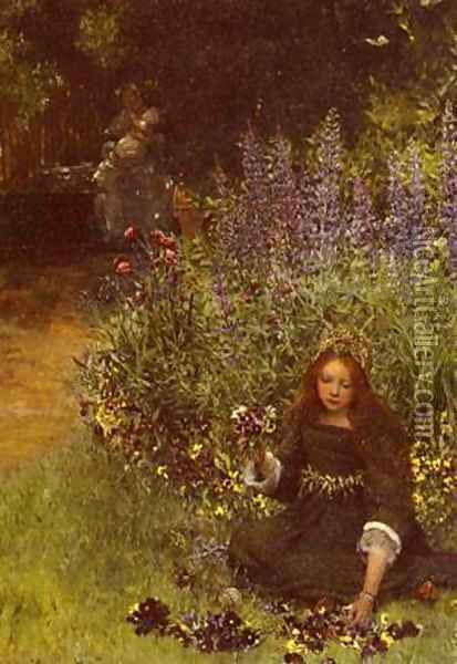 Gathering Pansies Oil Painting - Laura Theresa Epps Alma-Tadema