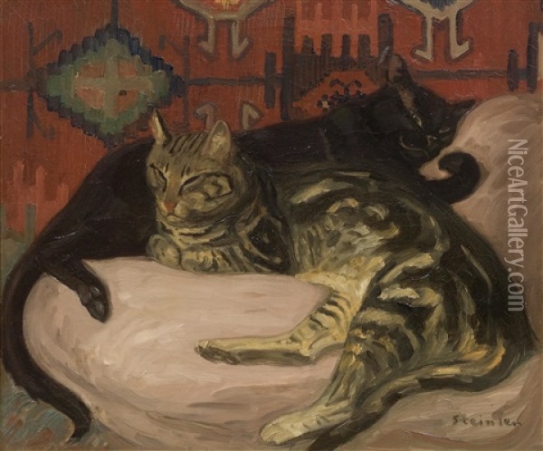Two Lying Cats Oil Painting - Theophile Alexandre Steinlen