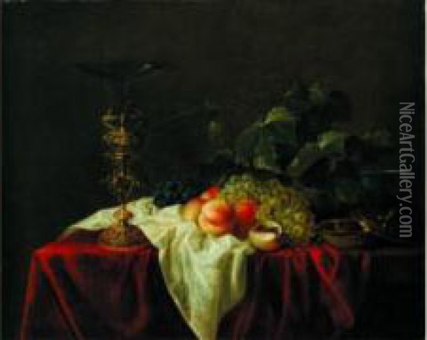 Nature Morte Aux Raisins Et Peches Oil Painting - Jasper van der Lanen