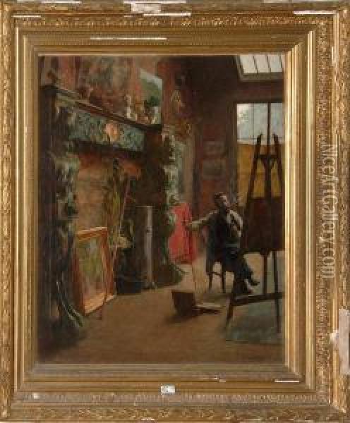 Le Peintre Dans Son Atelier Oil Painting - Edmond Theodor Van Hove