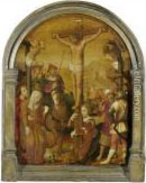 Crucifixion Scene - Central Section Of A Triptych Oil Painting - Marcellus Coffermans