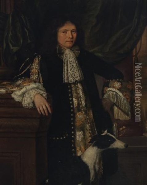 Portrait Of A Gentleman With His Dog Oil Painting - Nicholas van Ravesteyn II