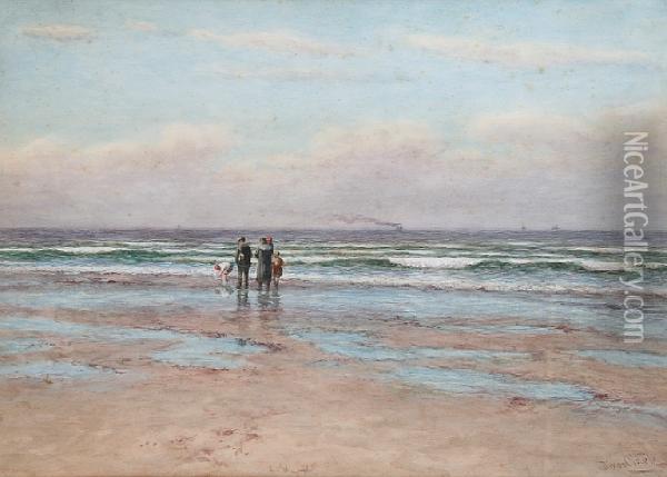 A Family Paddling On The Shore Oil Painting - Joseph Dixon Clark