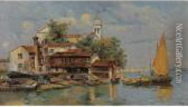 The Boatbuilders, Venice Oil Painting - Antonio Maria de Reyna