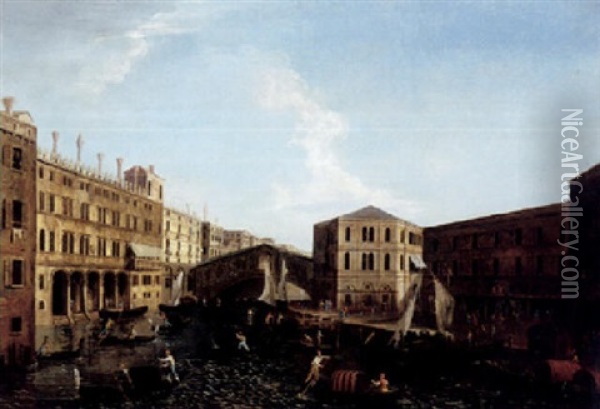 Venice, A View Of The Grand Canal At The Rialto Bridge, From The North, With The Palazzo Del Camerlenghi And The Fabbriche Vecchie Di Rialto Oil Painting - Michele Marieschi