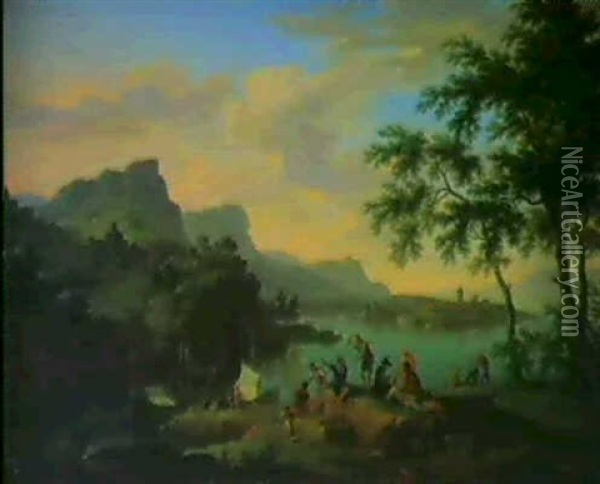 Paesaggio Con Fiume E Barcaioli Oil Painting - Jacob De Heusch