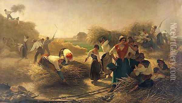 Threshing Rapeseed in the Fields of Lille Oil Painting - Auguste Joseph Herlin