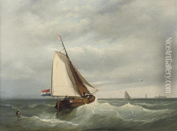 Sailing On A Choppy Sea Oil Painting - Johan Coenraad Leich