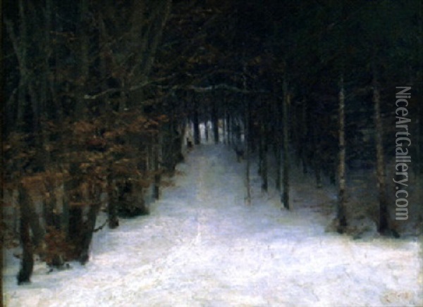 Radjur Pa Skogsvag, Vinter Oil Painting - Robert Franz Curry