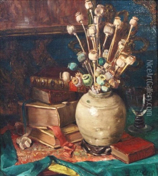 Stillife With Flowers And Books Oil Painting - Willem Elisa Roelofs
