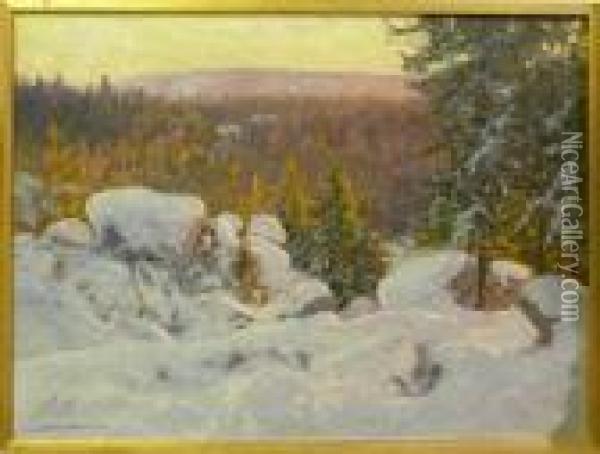 Vinterlandskap. Oil Painting - Anshelm Schultzberg