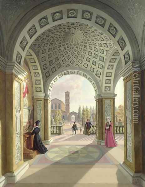 Italian Churchyard Oil Painting - Johann Erdmann Hummel