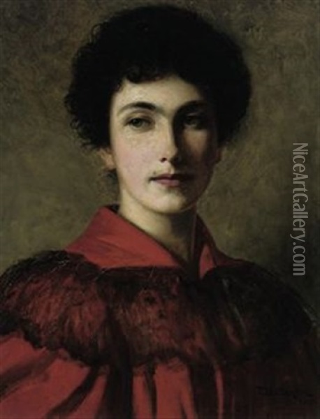 Portrait Of Isabella In A Red Dress Oil Painting - Thomas Bowman Garvie