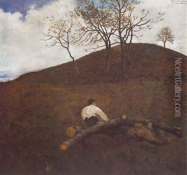 Landscape in Springtime with the Flower Hill 1898 Oil Painting - Karoly Ferenczy