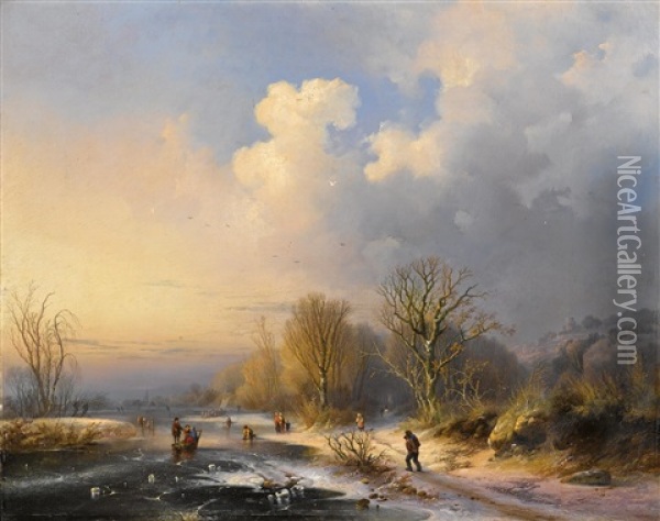 Winterlandschaft Mit Figurlicher Staffage Oil Painting - Charles van den Eycken I