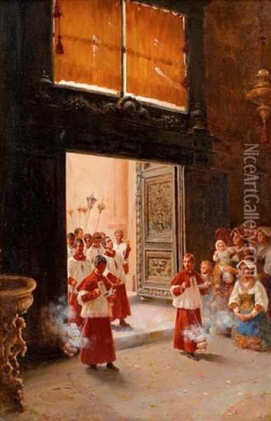 The Procession Oil Painting - Francesco Bergamini