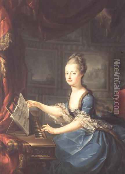 Archduchess Marie Antoinette Habsburg-Lothringen (1755-93) at the spinnet, fifteenth child of Empress Maria Theresa of Austria (1717-80) and Emperor Francis I (1708-65) wife of Louis XVI of France (1754-93) Oil Painting - Franz Xaver Wagenschon