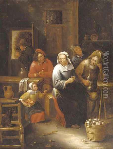 Peasants in a tavern Oil Painting - Gillis Van Tilborch II