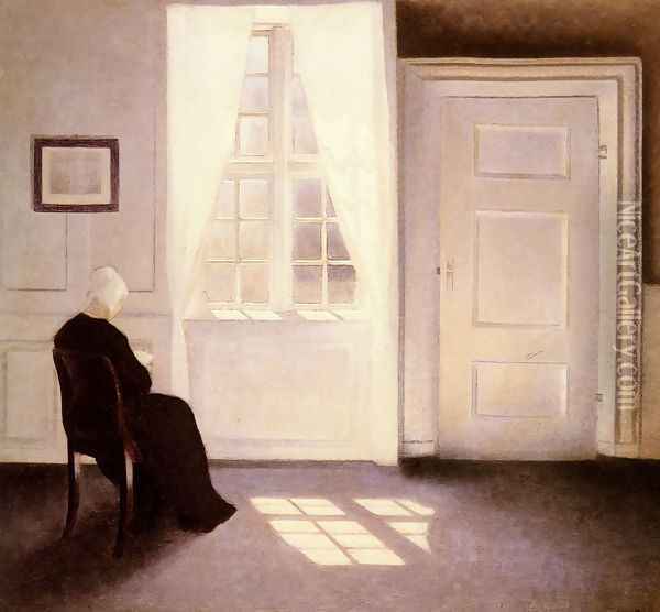 A Woman Reading By A Window Oil Painting - Vilhelm Hammershoi