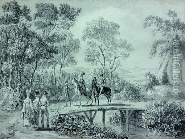 Cavaliers Traversant Un Pont Oil Painting - Joseph Swebach-Desfontaines