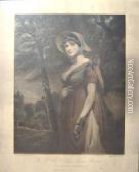After John Hoppner R.a., 'a 
Portrait Of The Rt Hon Lady Louisa Manners In A Peasants Dress', 
Mezzotint, 43.5cm X 34.5cm, Framed Oil Painting - Joseph Mallord William Turner